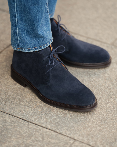 Suede Boots Men Blue Shoes Men's Blue Suede Leather Ankle Boots
