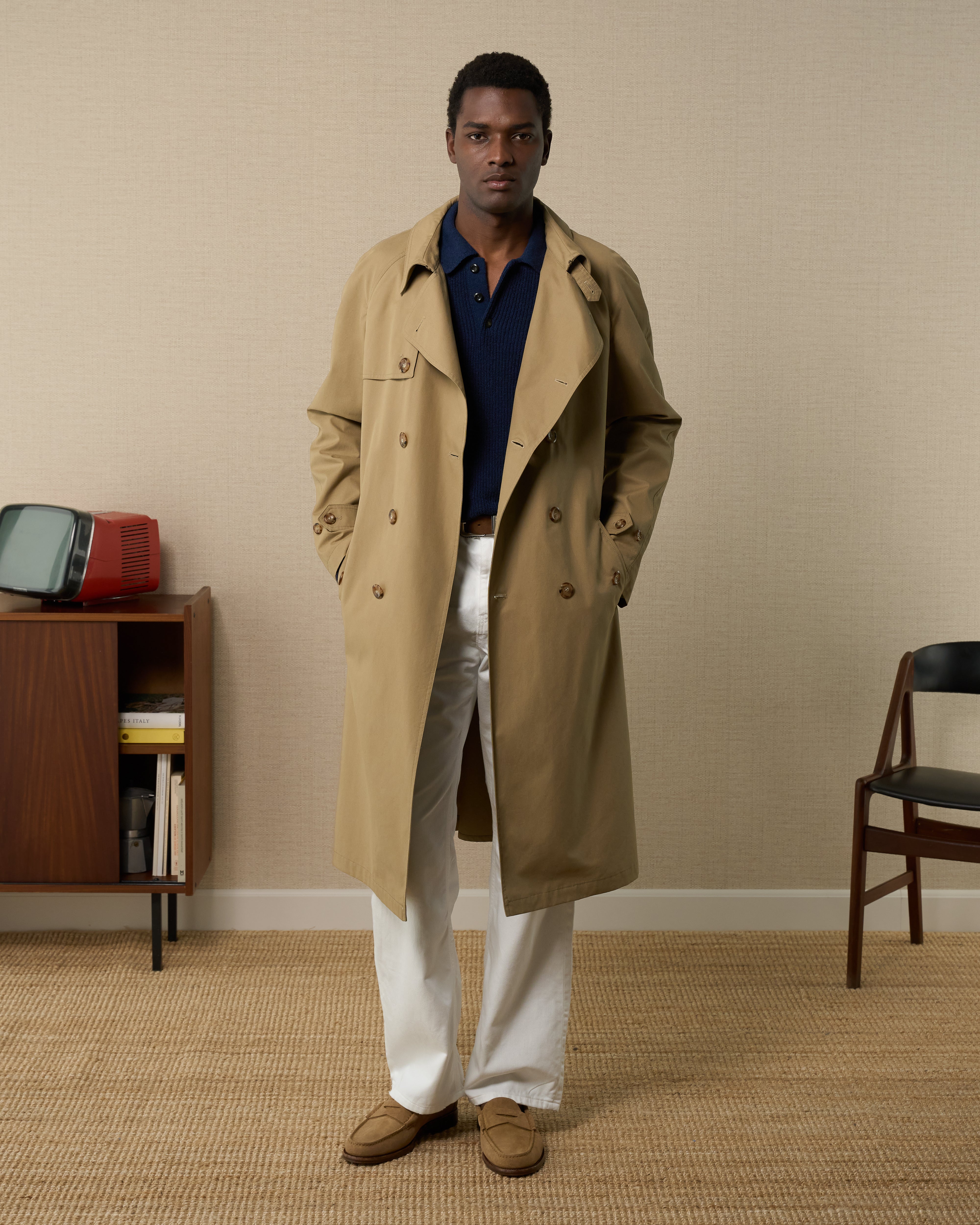 Beige cotton gabardine trench coat, Made in Italy | Velasca