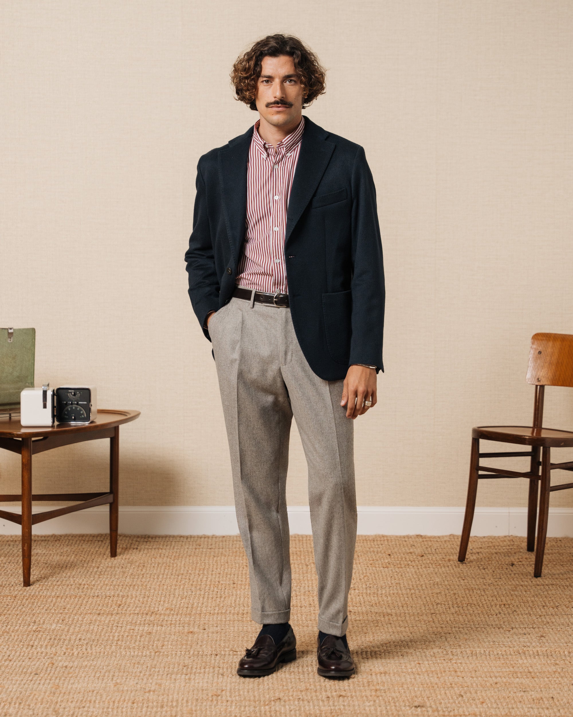 Classic beige flannel trousers, Made in Italy | Velasca