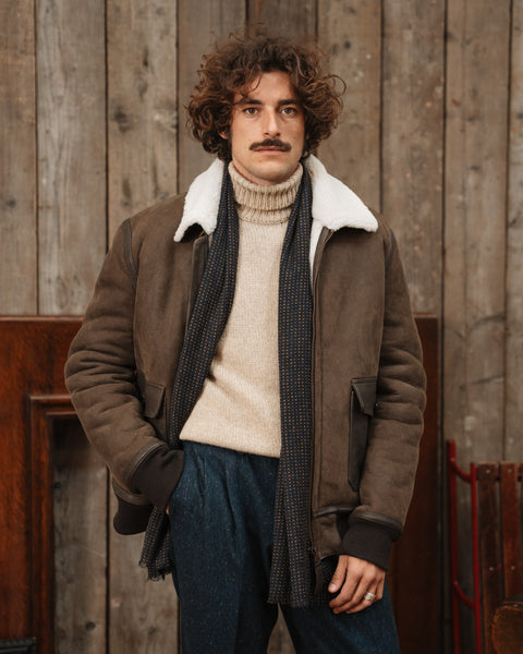 Brown shearling men's leather jacket, Made in Italy | Velasca