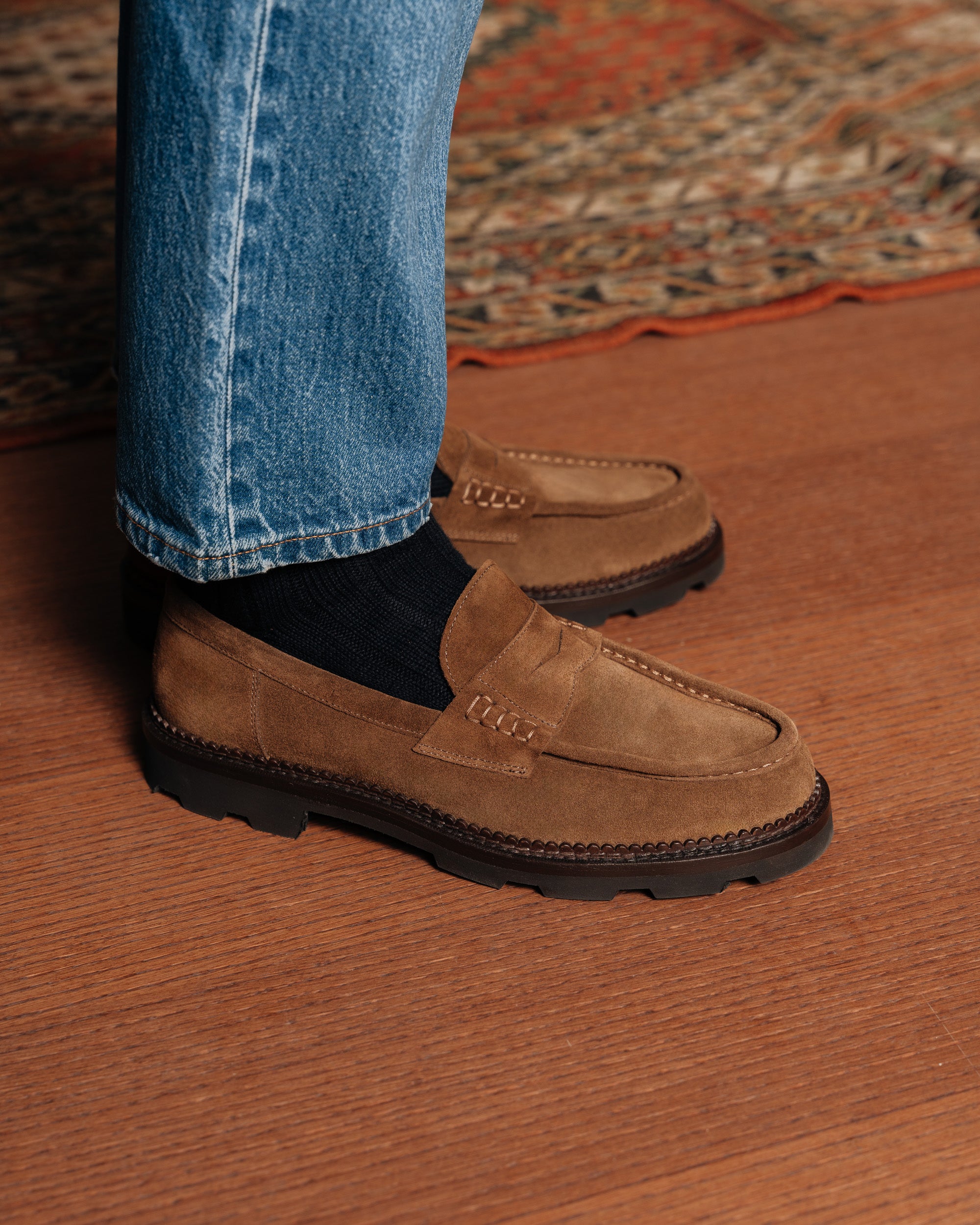 Brown suede leather penny loafer, Made in Italy | Velasca
