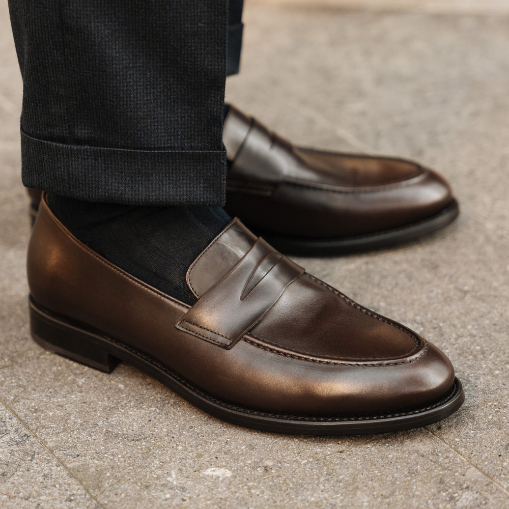 Men's brown leather slip on Loafers