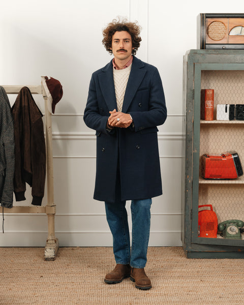 Dark-blue double-breasted coat, Made in Italy | Velasca