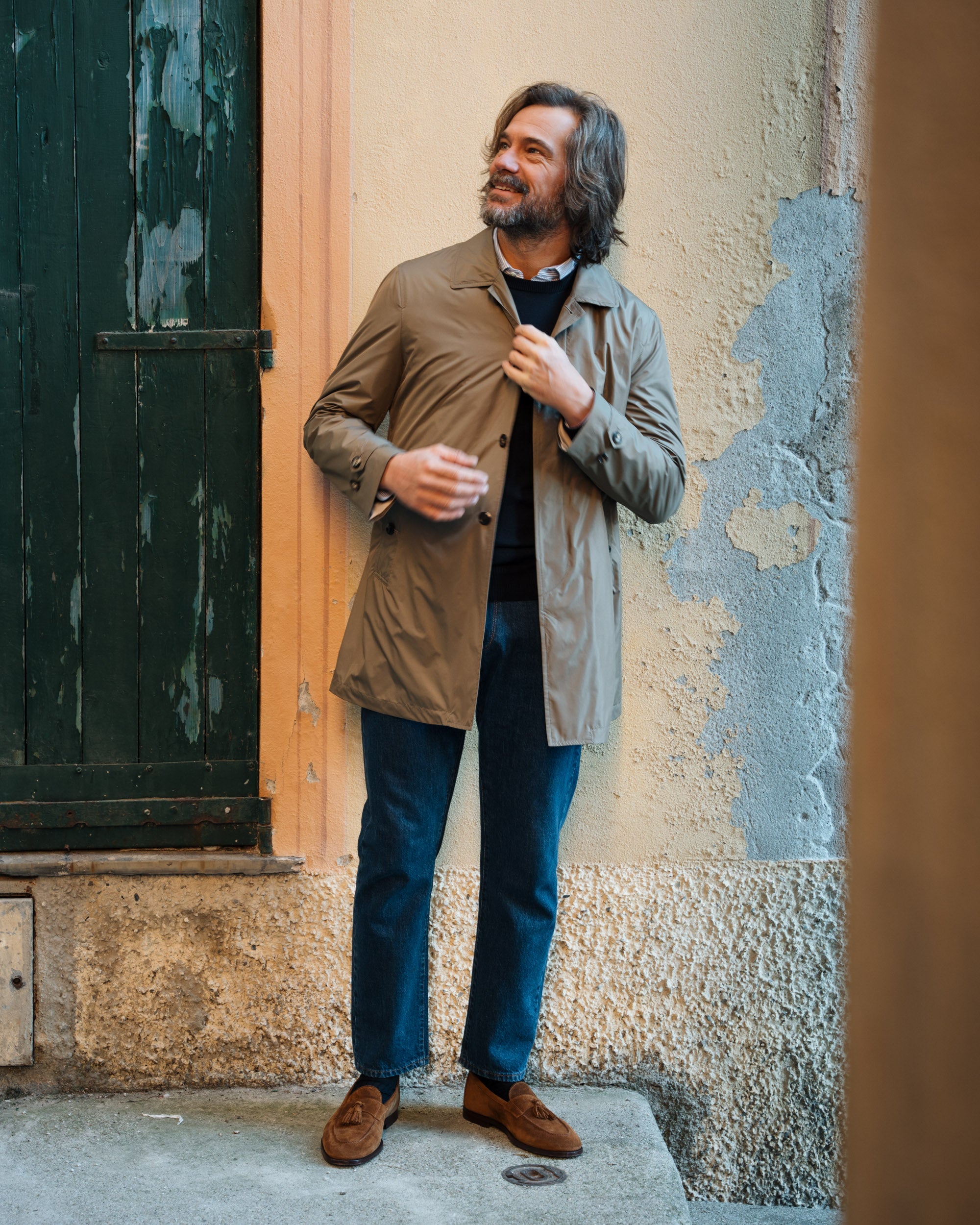 Taupe classic trench coat for men, Made in Italy Velasca