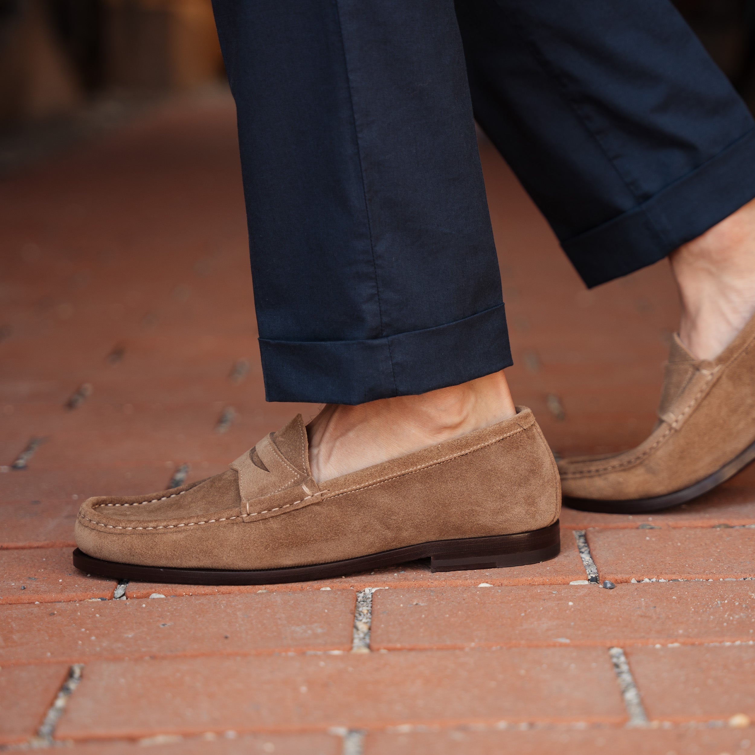 Men's beige suede leather Penny Loafers Velasca