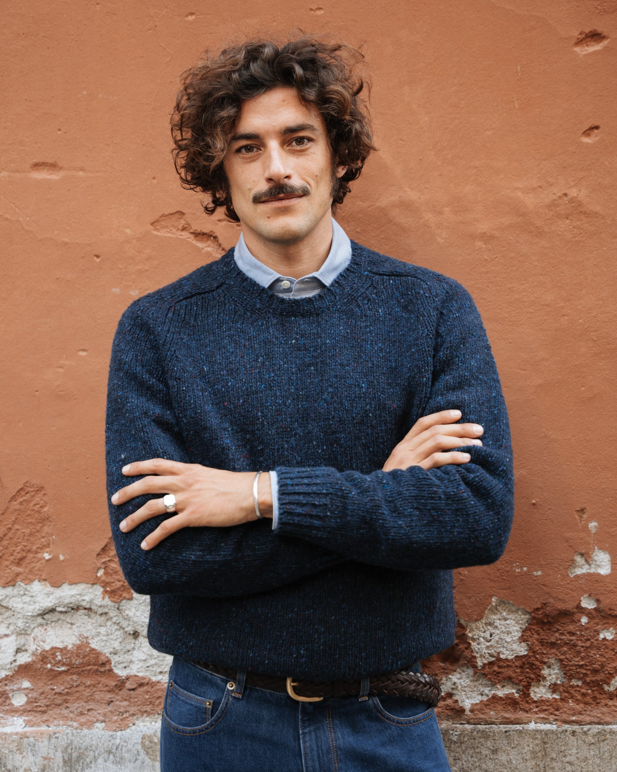 Blue pure merino wool sweater, Made in Italy | Velasca