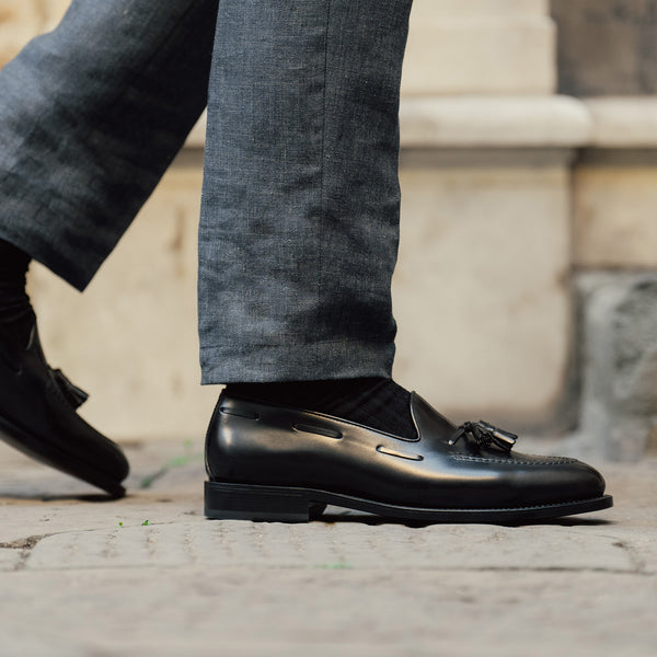 Velasca Men's black Tassel Loafers in cordovan leather