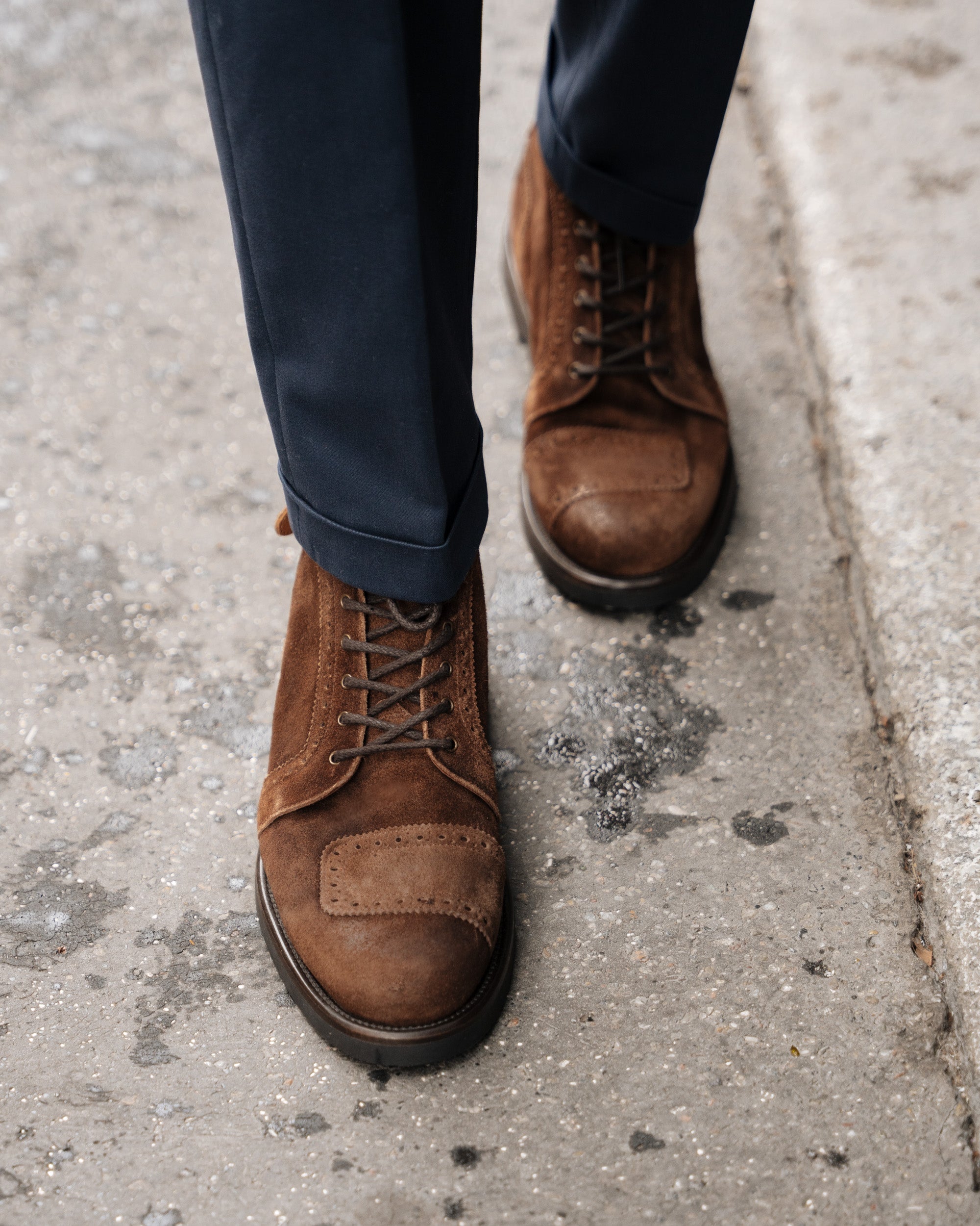 Velasca | Brown suede lace-up biker-inspired ankle boots