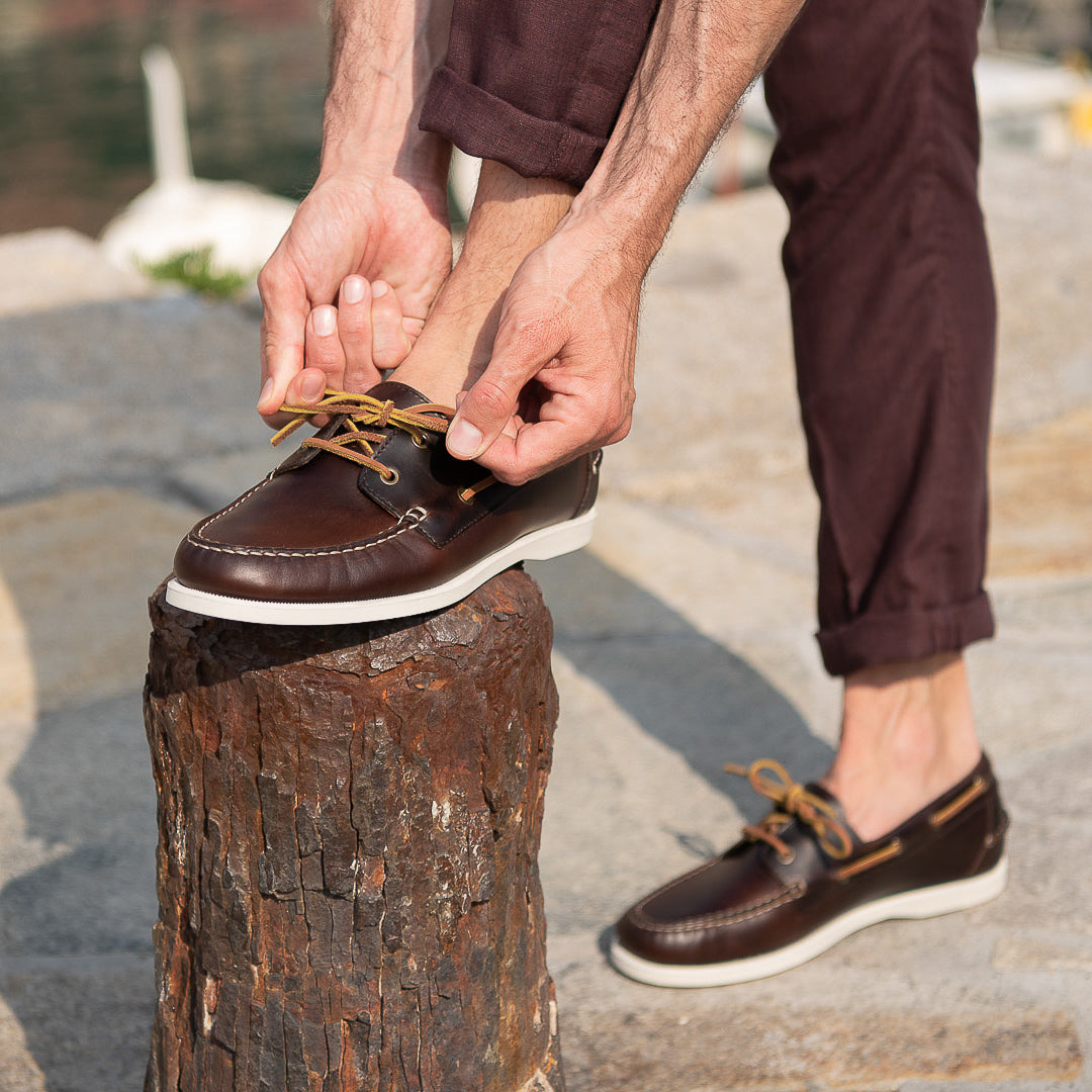 Gambaree Men s boat shoes in full grain leather dark brown Velasca