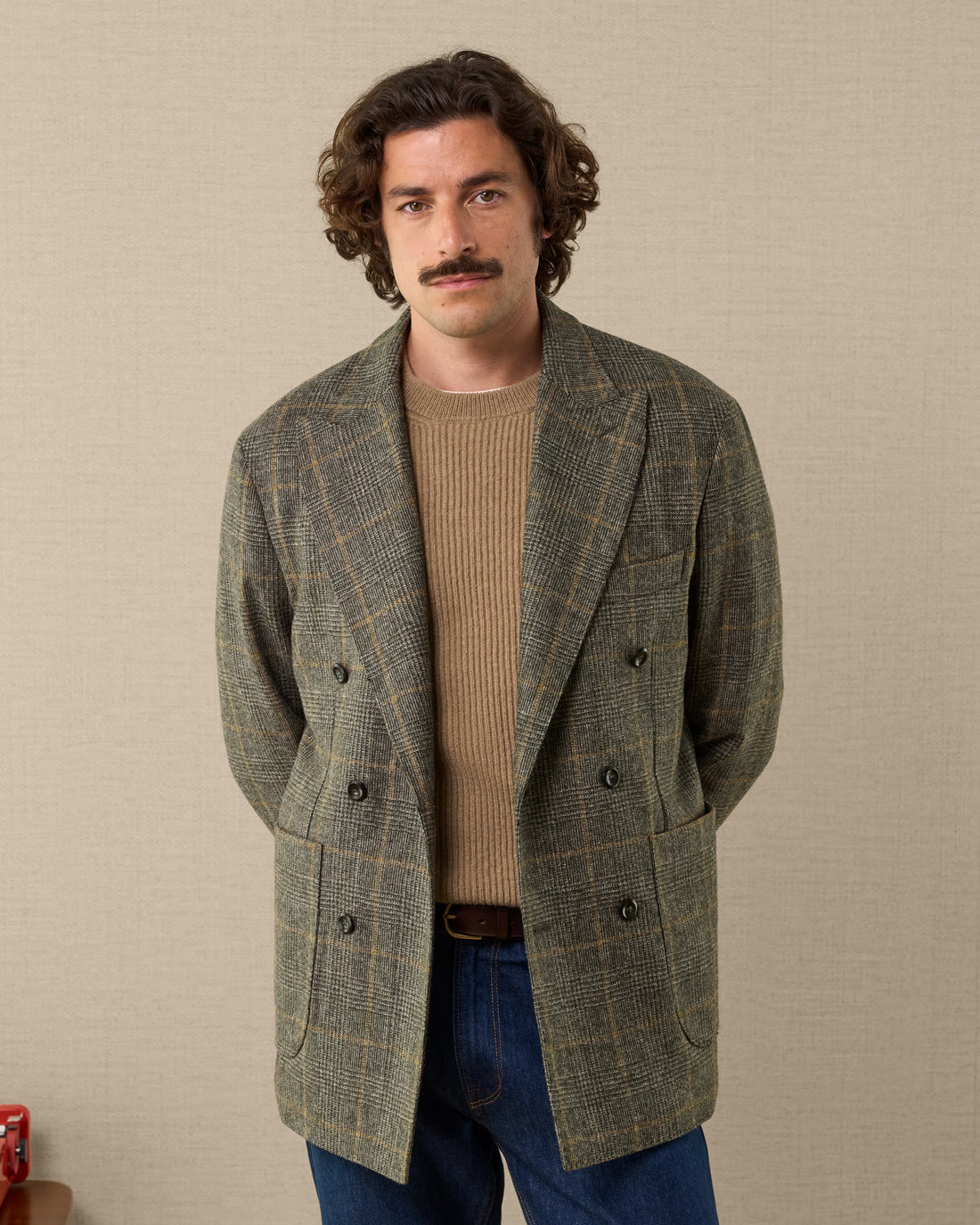 Men's elegant double-breasted jacket, green, wool | Velasca