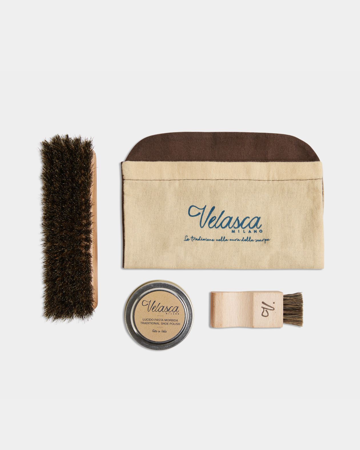Black smooth leather mini shoe care kit Velasca