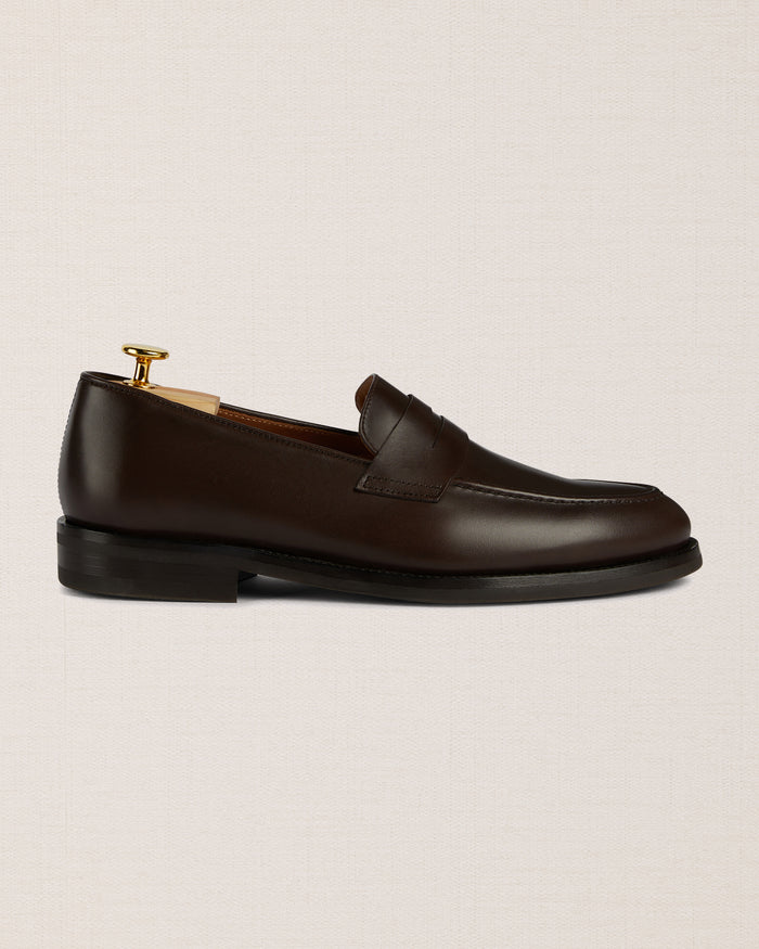 Velasca Rizzadin Brown tapered real leather penny loafers | Velasca