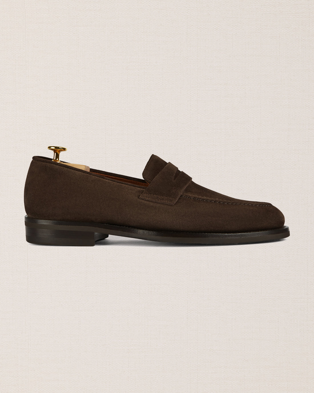 Brown suede leather tapered penny loafers | Velasca