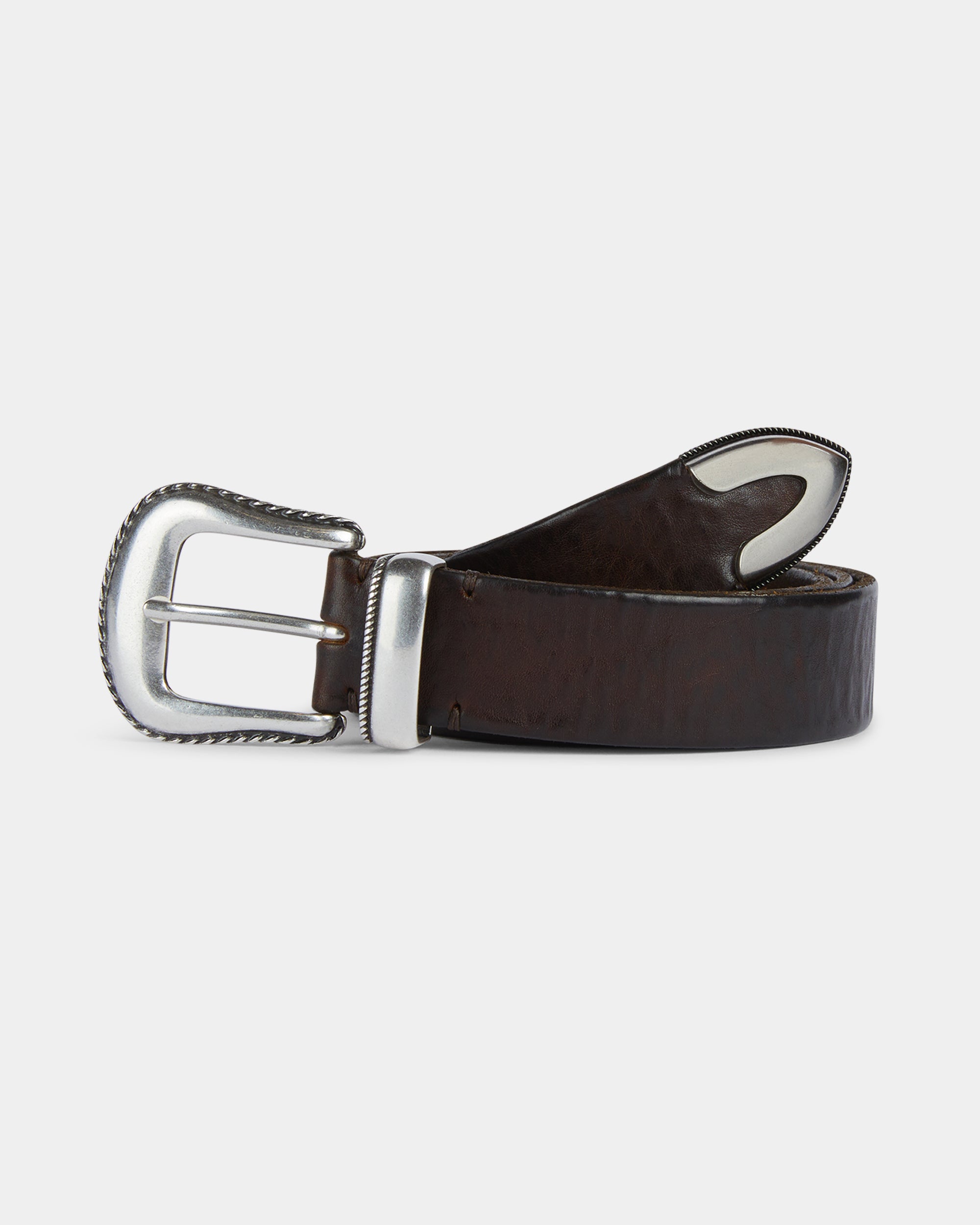 Brown antiqued leather Western belt, Made in Italy | Velasca