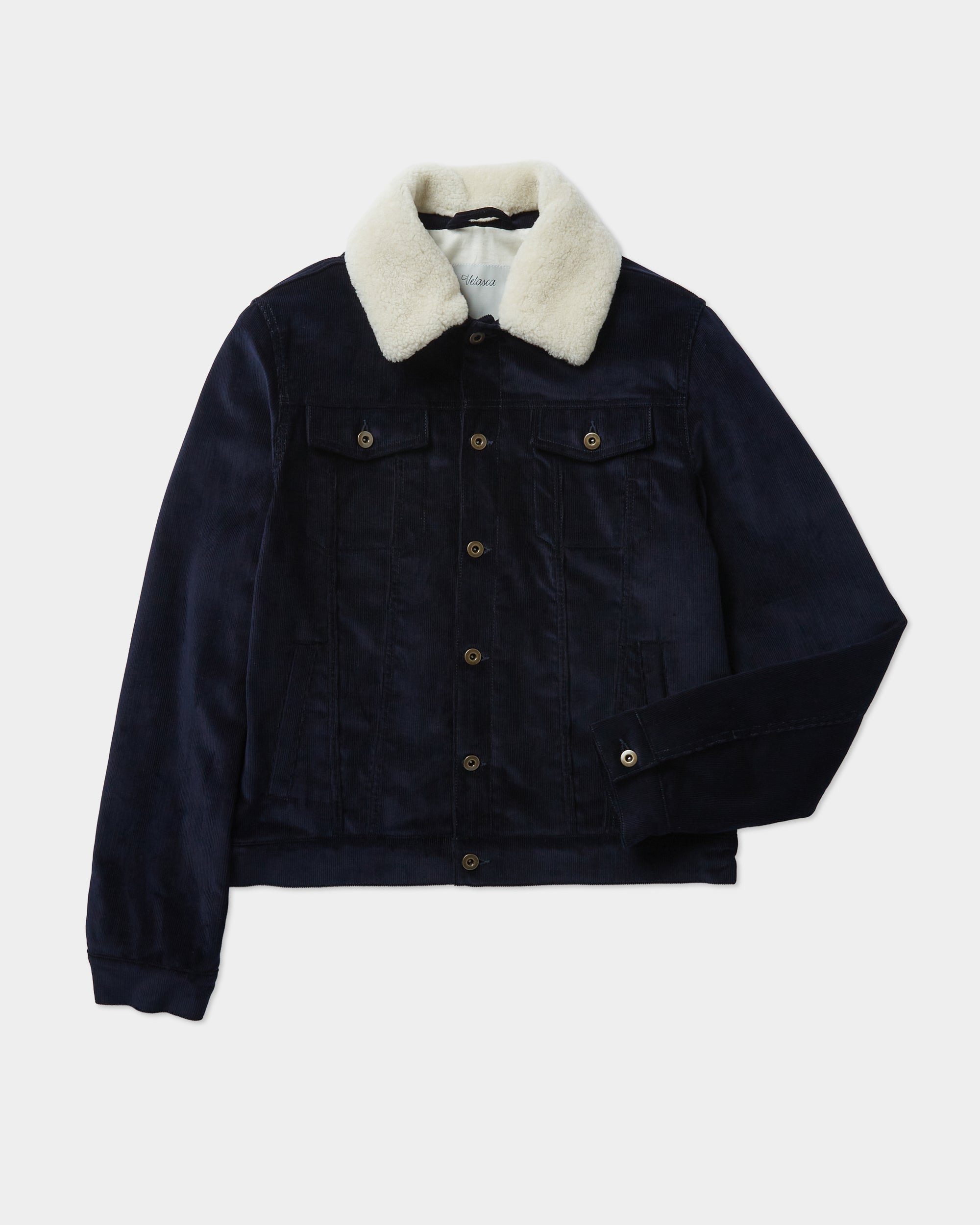 clesste corduroy jacket ネイビー Dark blue corduroy trucker jacket, Made in Italy | Velasca