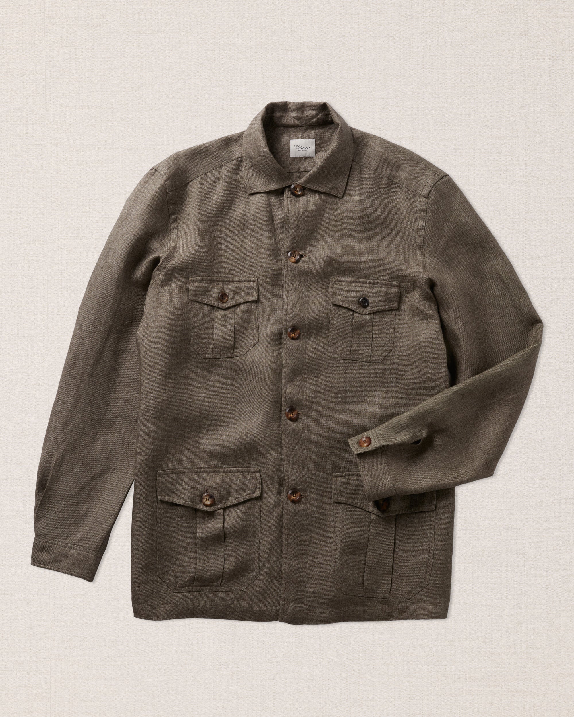 Green linen safari shirt, Made in Italy | Velasca