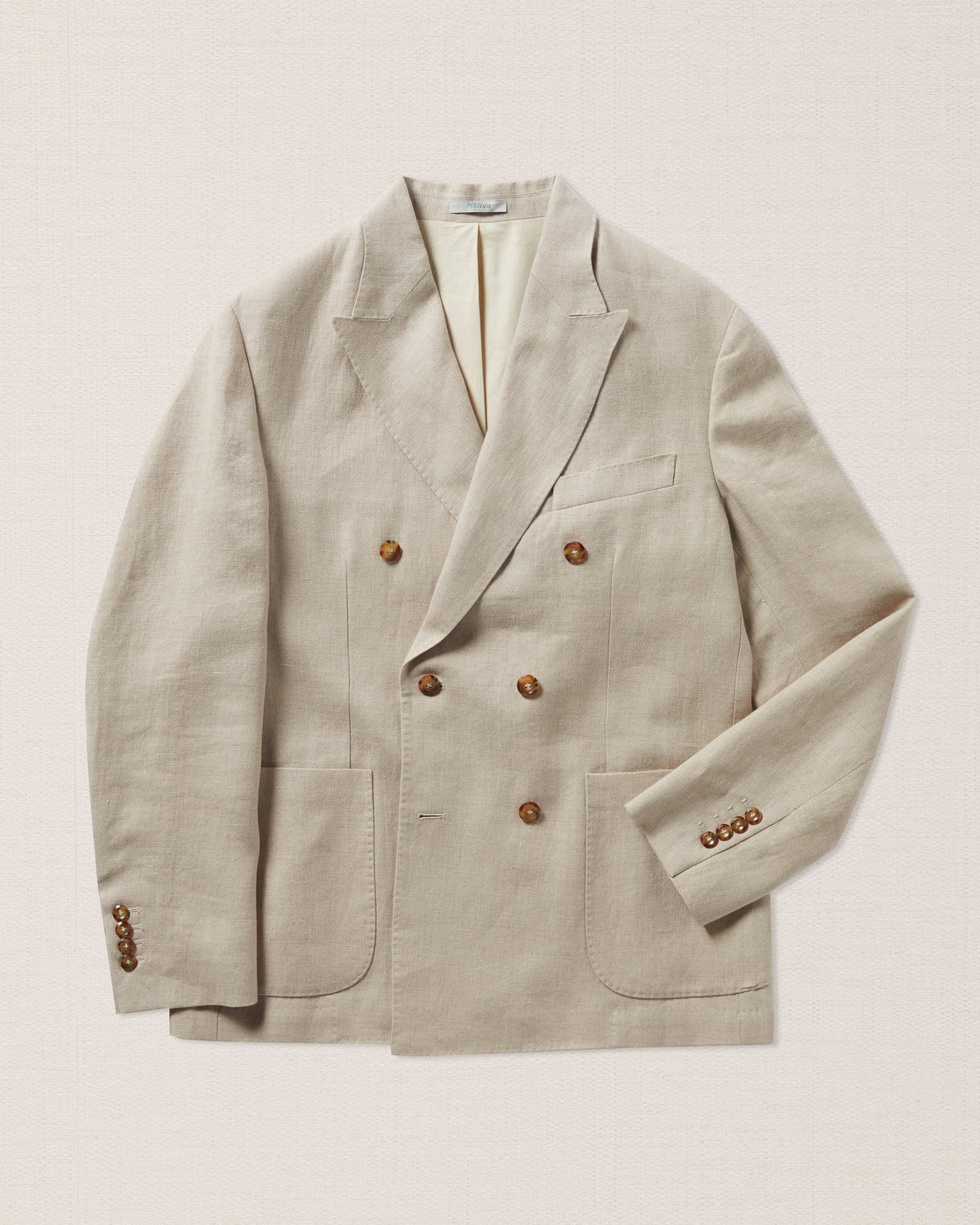 Beige linen double-breasted jacket, Made in Italy | Velasca