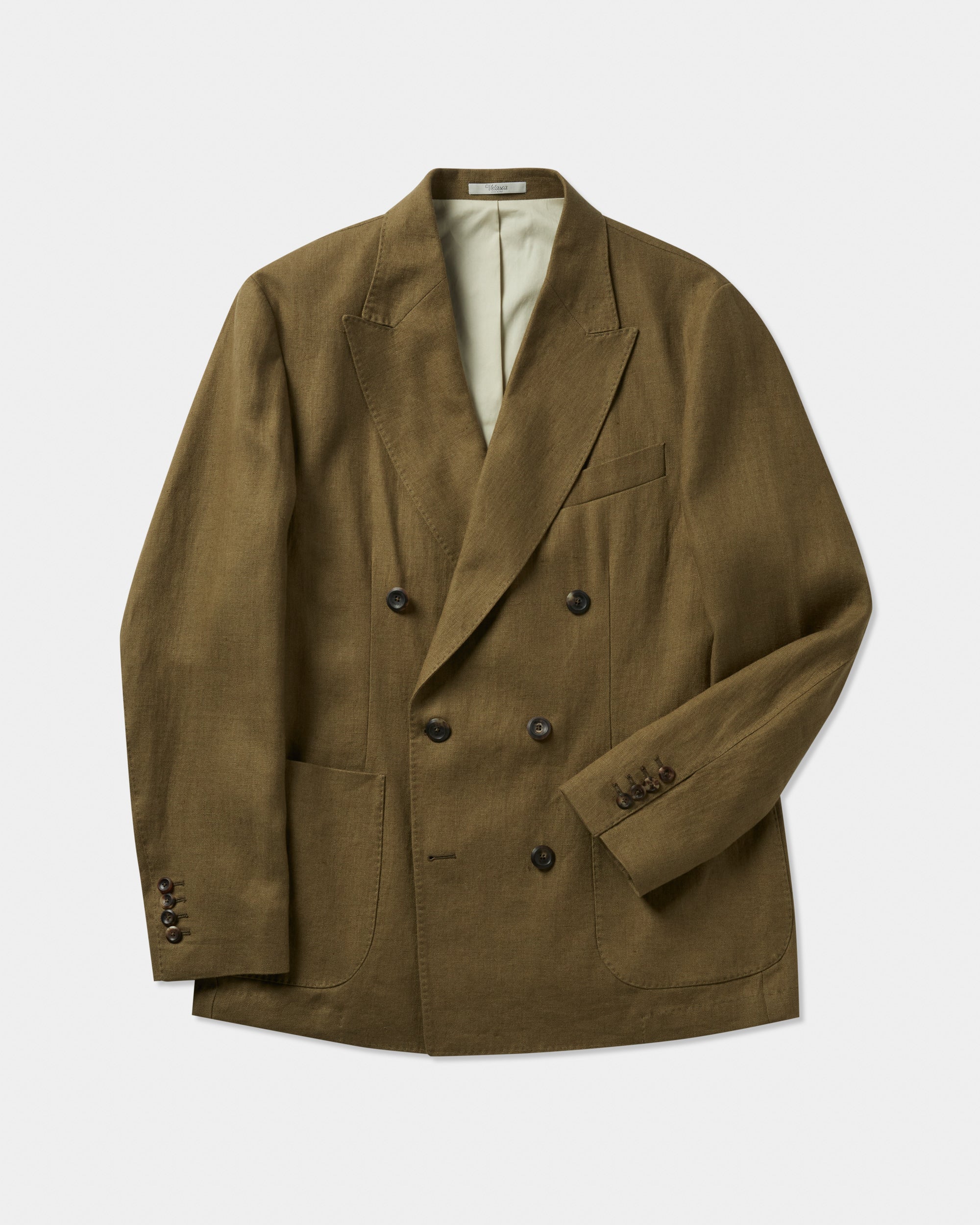 Olive green double-breasted linen blazer, Made in Italy - Velasca