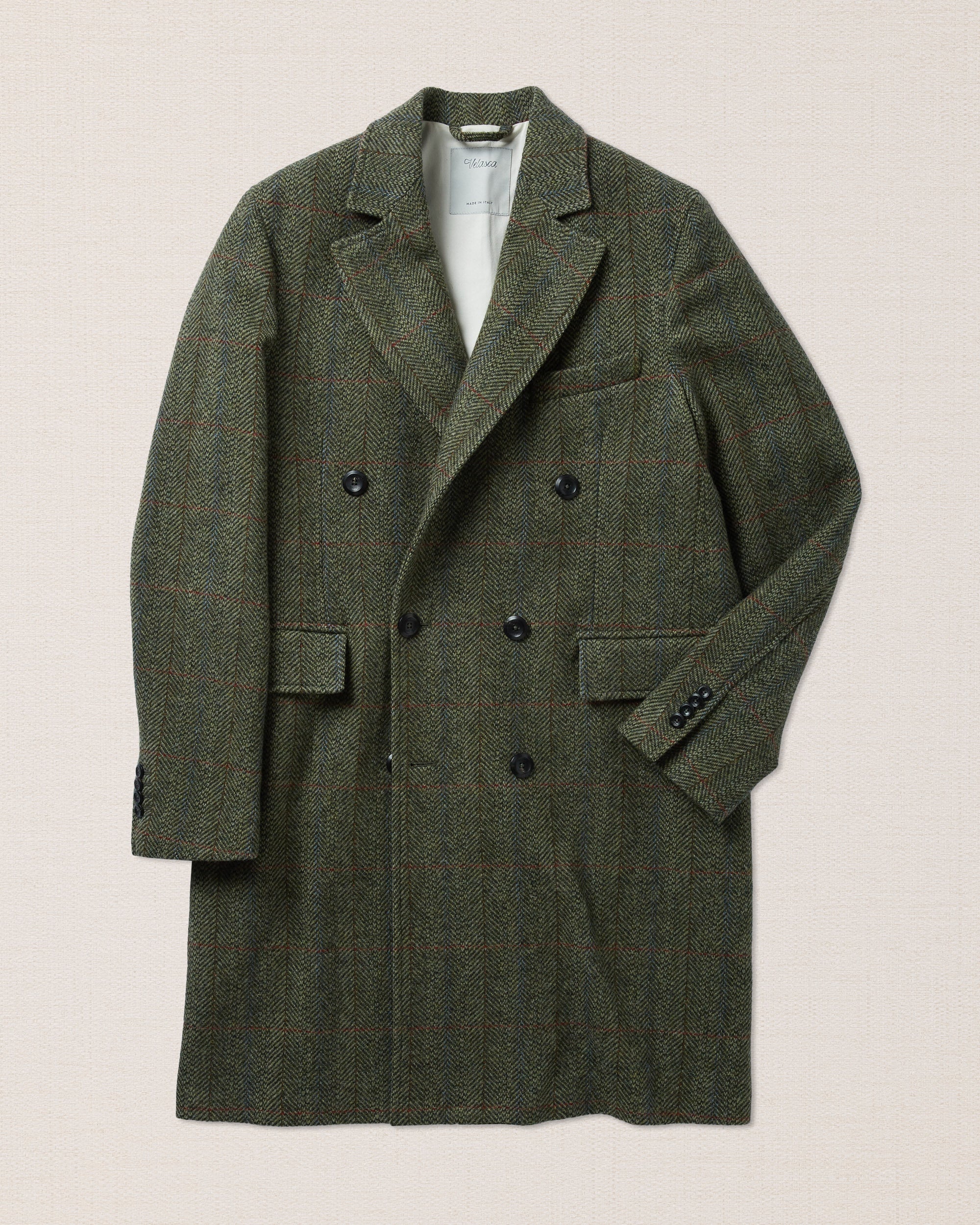 Green herringbone double wool coat, Made in Italy | Velasca