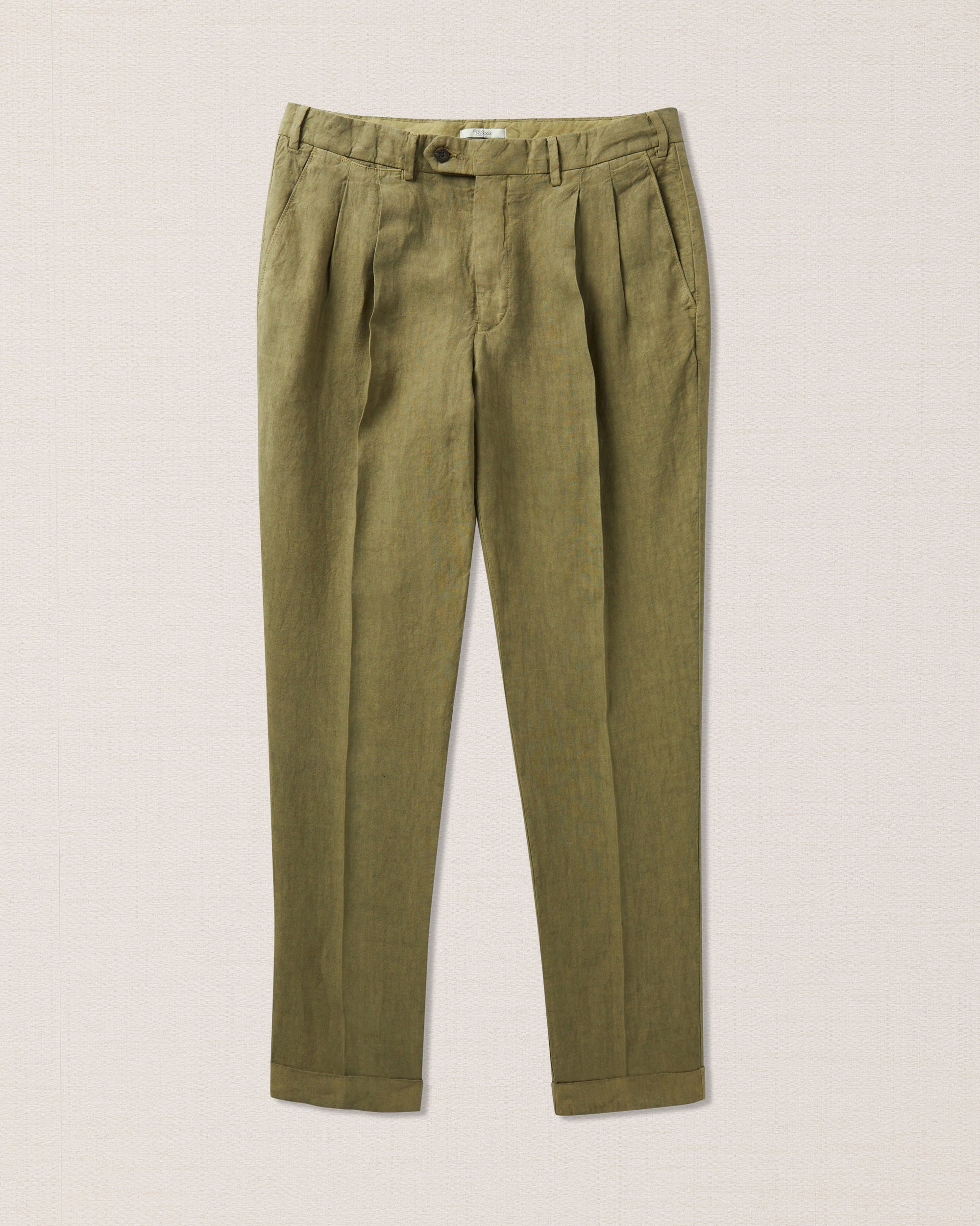 Green linen trousers with pleats, Made in Italy | Velasca