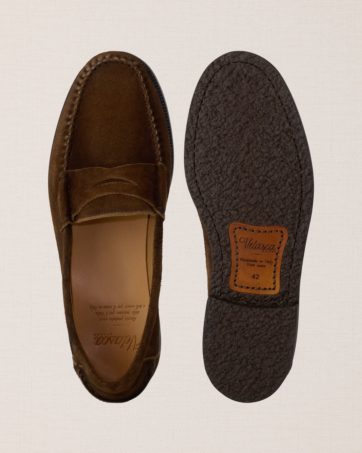 Velasca Italian Made Piugiatt Brown Leather Suede Penny Loafers, Men\'s US13 EU47 Velasca | Dark brown penny loafers, entirely Made in Italy main image 4