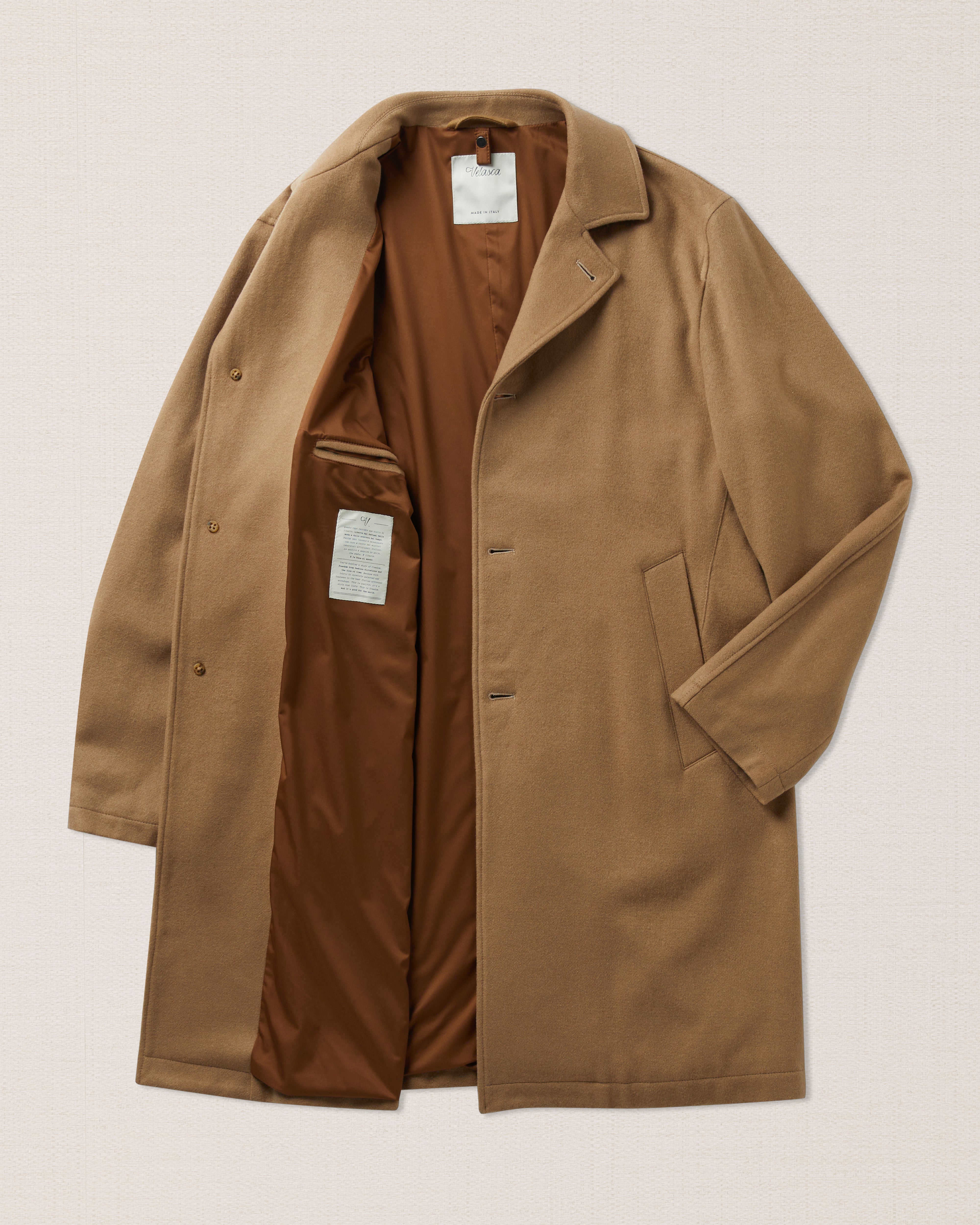 Beige cashmere single-breasted coat, Made in Italy | Velasca