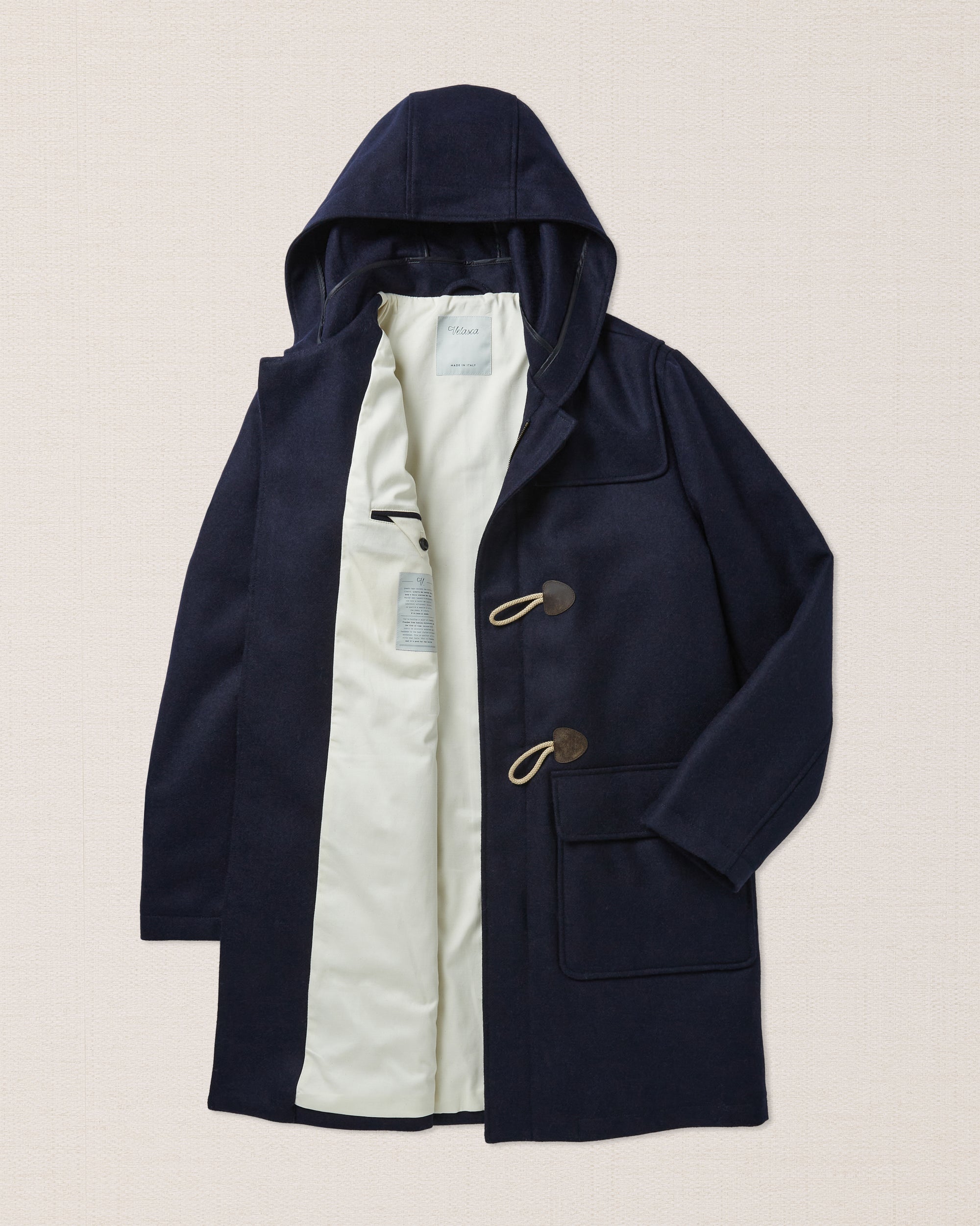Dark blue wool classic duffle coat, Made in Italy | Velasca