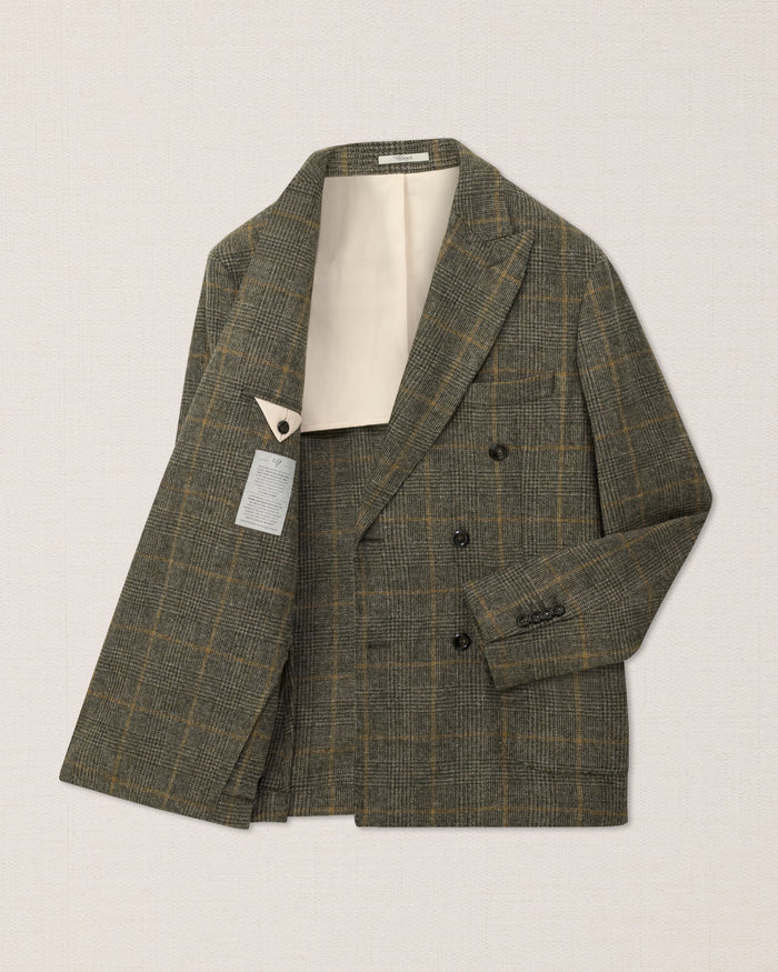 Men's elegant double-breasted jacket, green, wool | Velasca