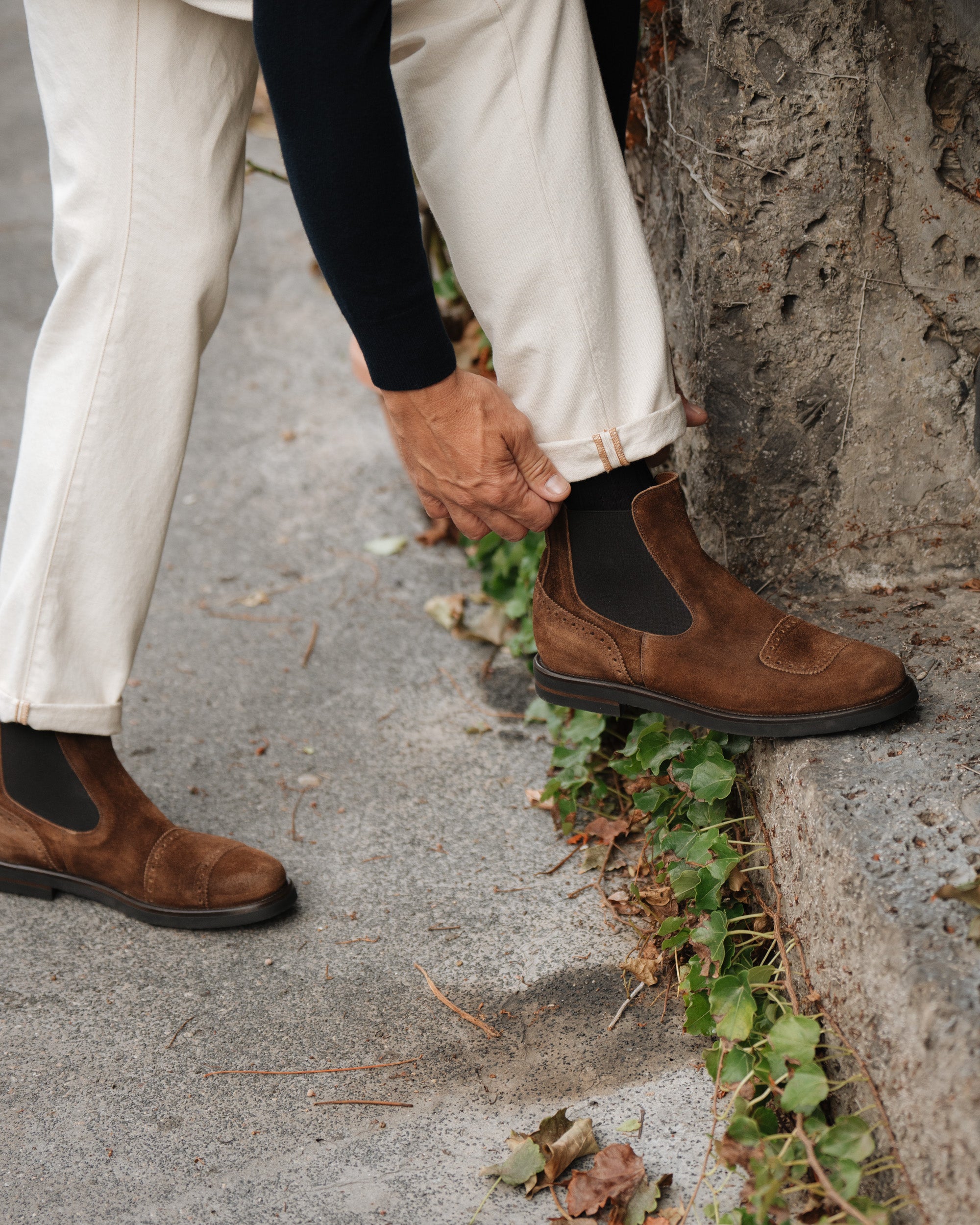 Velasca | Tobacco brown suede biker style Chelsea ankle boots display picture 2