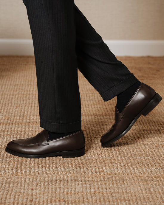 Velasca Rizzadin Brown tapered real leather penny loafers | Velasca