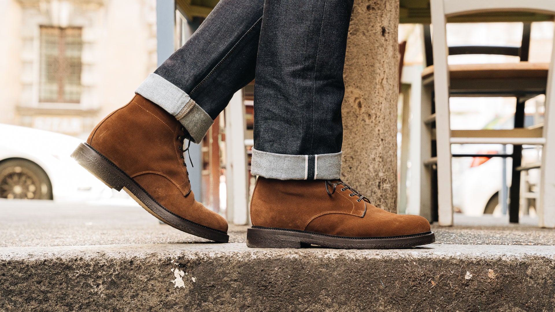 Men's Slim Leather Belt In Cognac Suede - Thursday Boot Company