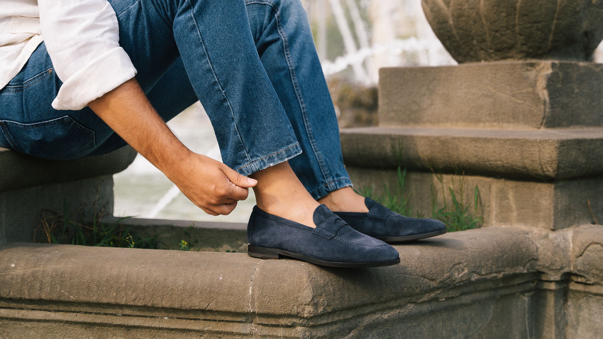 Tapered blu College Penny Loafers in leather for men