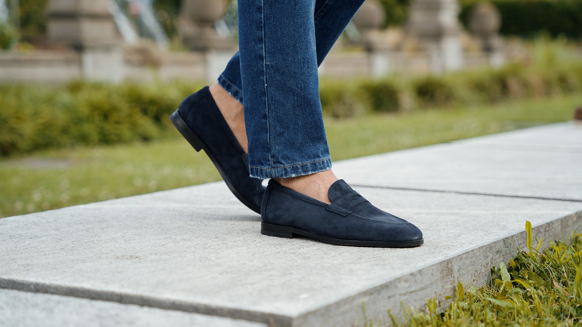 Tapered blu College Penny Loafers in leather for men