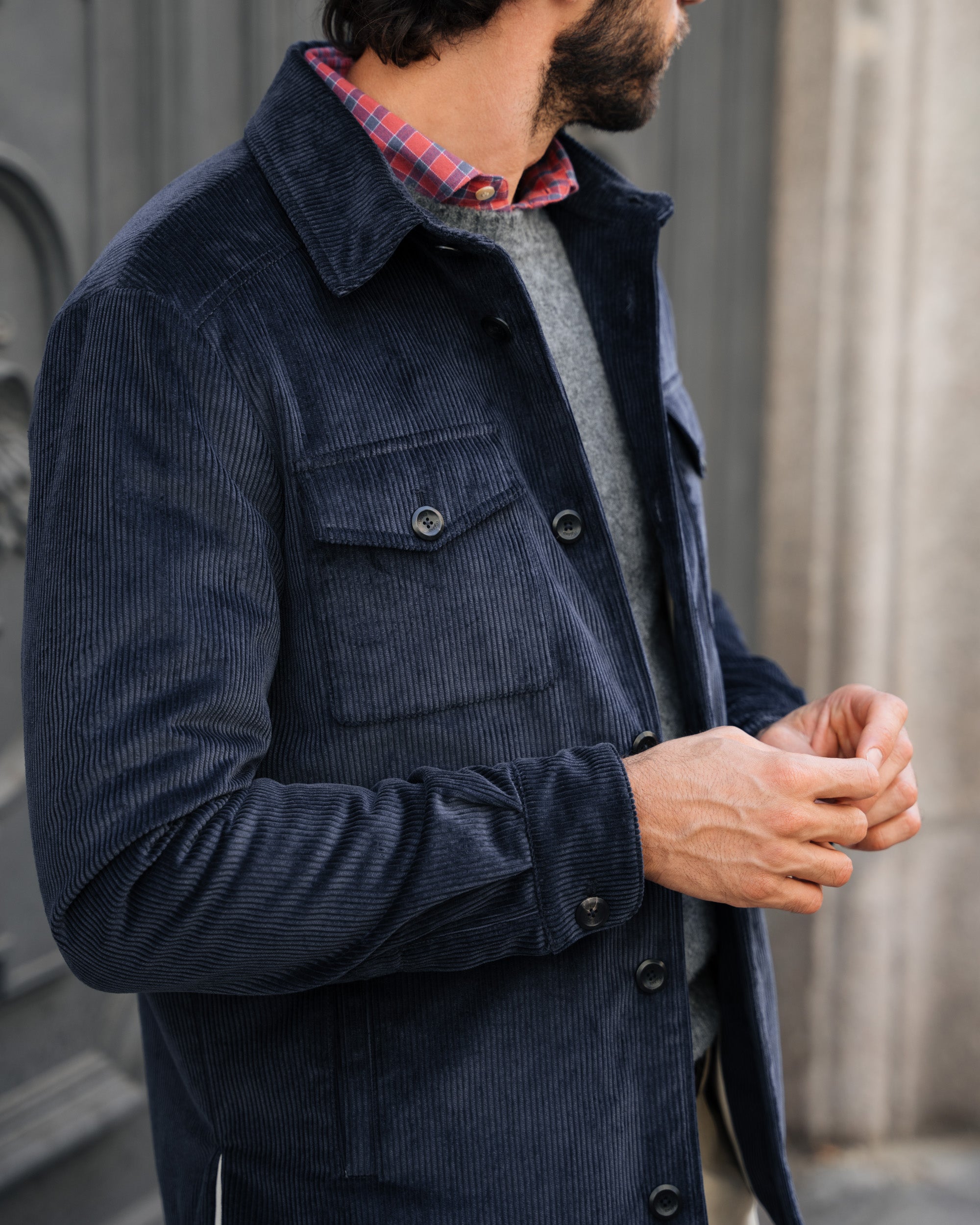 Velasca | Blue overshirt in 100% cotton corduroy, made in Italy Velasca | Blue overshirt in 100% cotton corduroy, made in Italy